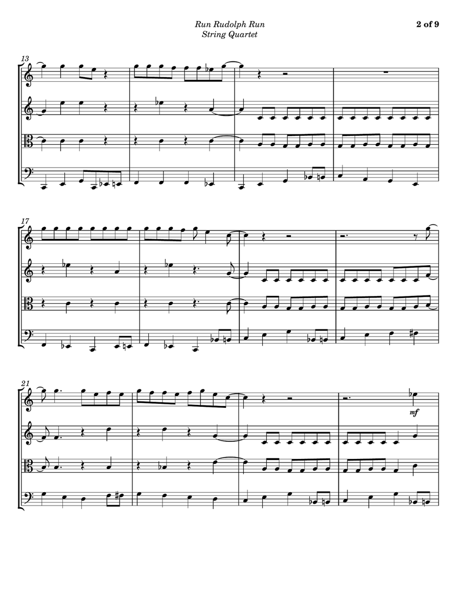 Run Rudolph Run String Quartet scores gallery preview page 2