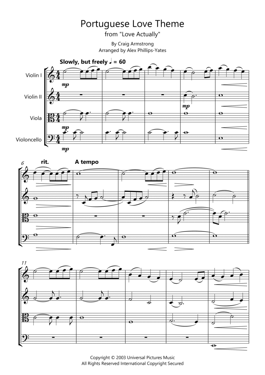 Portuguese Love Theme String Quartet scores gallery preview page 1