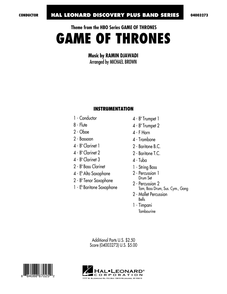 Game Of Thrones (arr. Michael Brown) - Conductor Score (Full Score) Concert Band scores gallery preview page 1