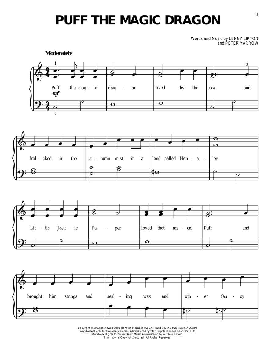 Puff The Magic Dragon Easy Piano scores gallery preview page 1