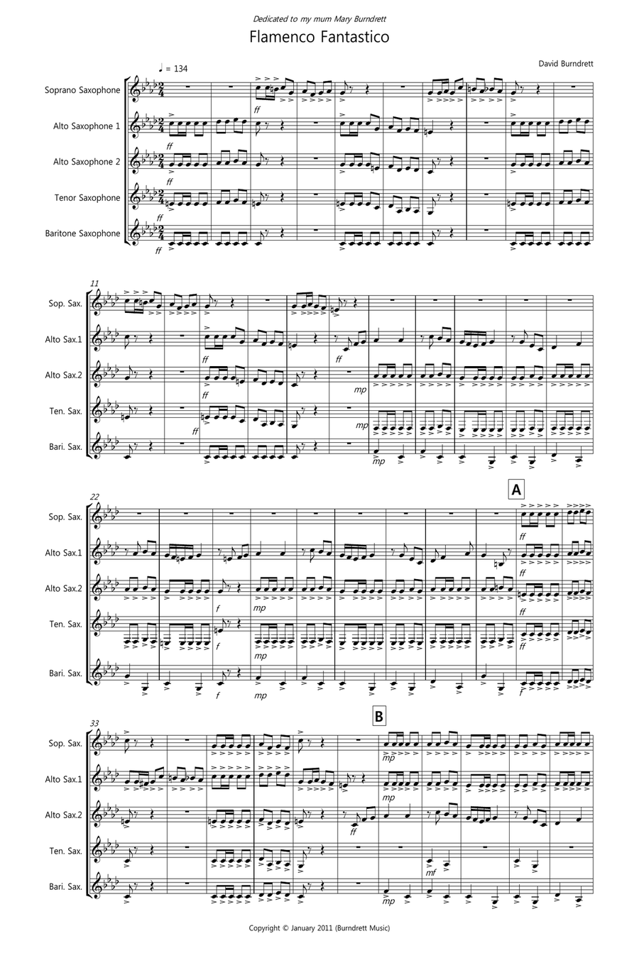 flamenco Fantastico for Saxophone Quintet Saxophone Quintet scores gallery preview page 1