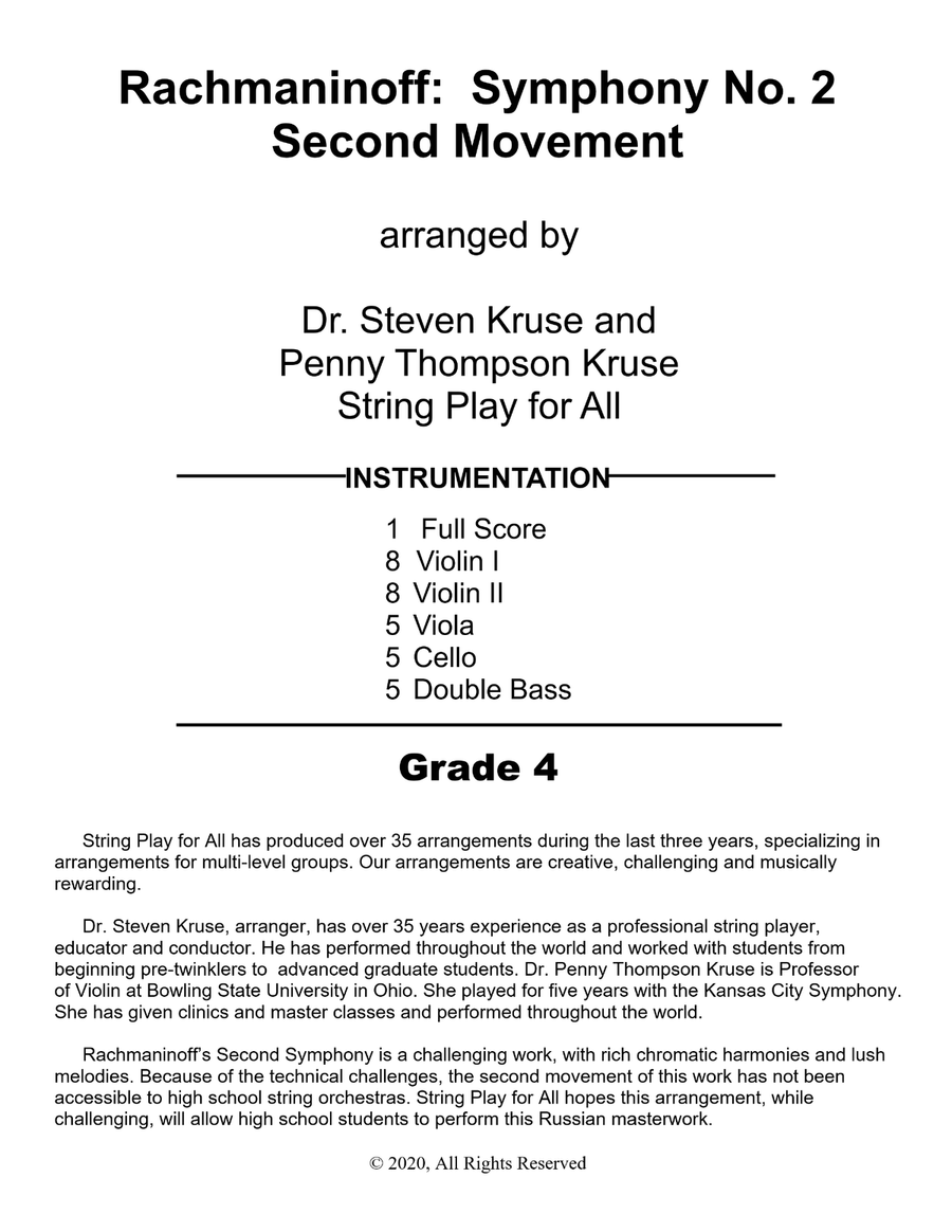 Sergei Rachmaninoff: Symphony No. 2, Second Movement Arranged for String Orchestra String Orchestra scores gallery preview page 2