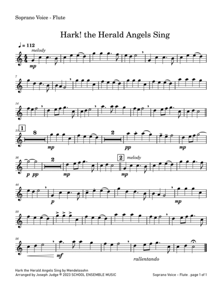 Hark The Herald Angels Sing for Woodwind Quartet in Schools image number null