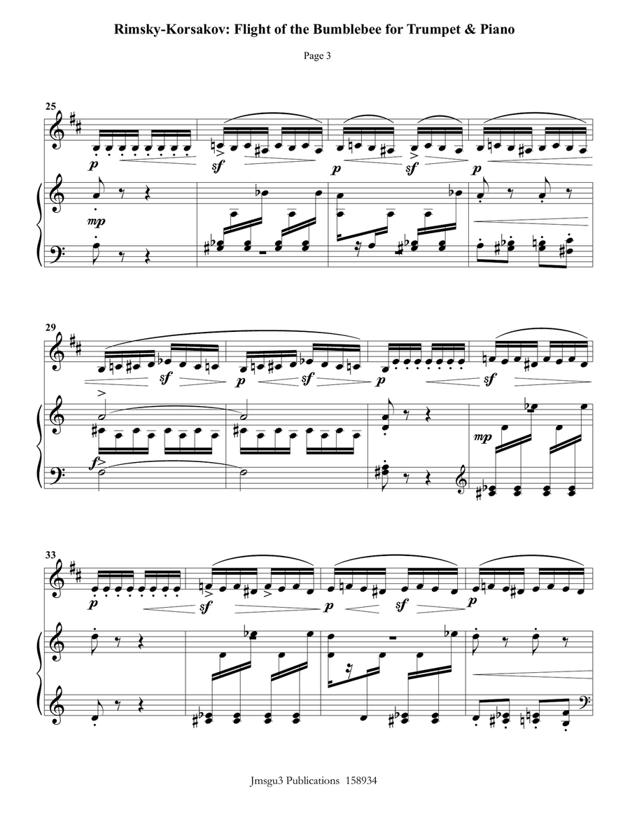 Korsakov: Flight of the Bumblebee for Trumpet & Piano B-Flat Trumpet scores gallery preview page 3