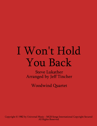 Book cover for I Won't Hold You Back