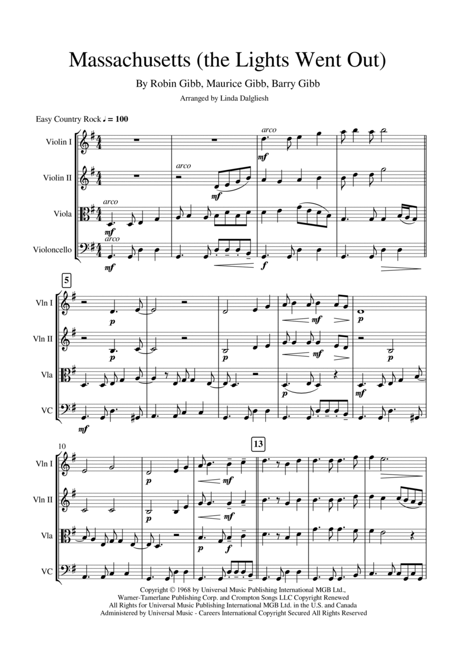 Massachusetts (the Lights Went Out) String Quartet scores gallery preview page 1