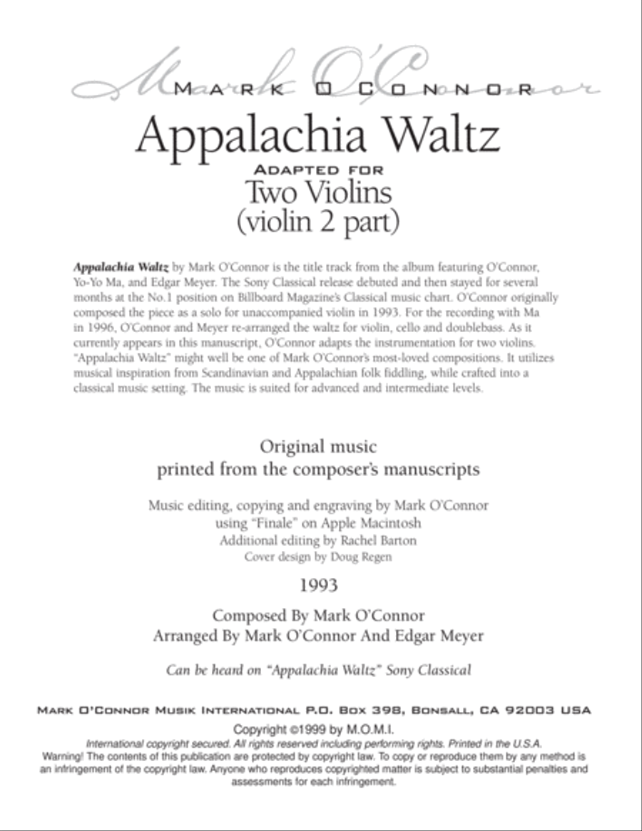 Appalachia Waltz (2nd Violin part - two violins) String Duet scores gallery preview page 3