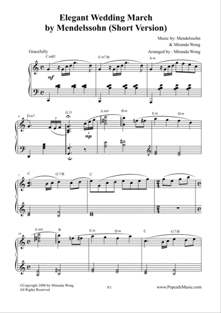 Elegant Wedding March (Short Version) by Miranda Wong Piano scores gallery preview page 2