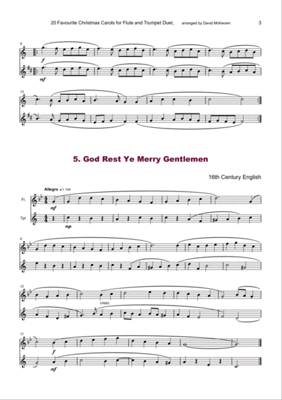 20 Favourite Christmas Carols for Flute and Trumpet Duet Flute scores gallery preview page 5