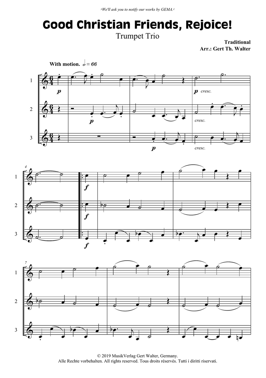 Good Christian Friends, Rejoice! Trumpet Solo scores gallery preview page 1