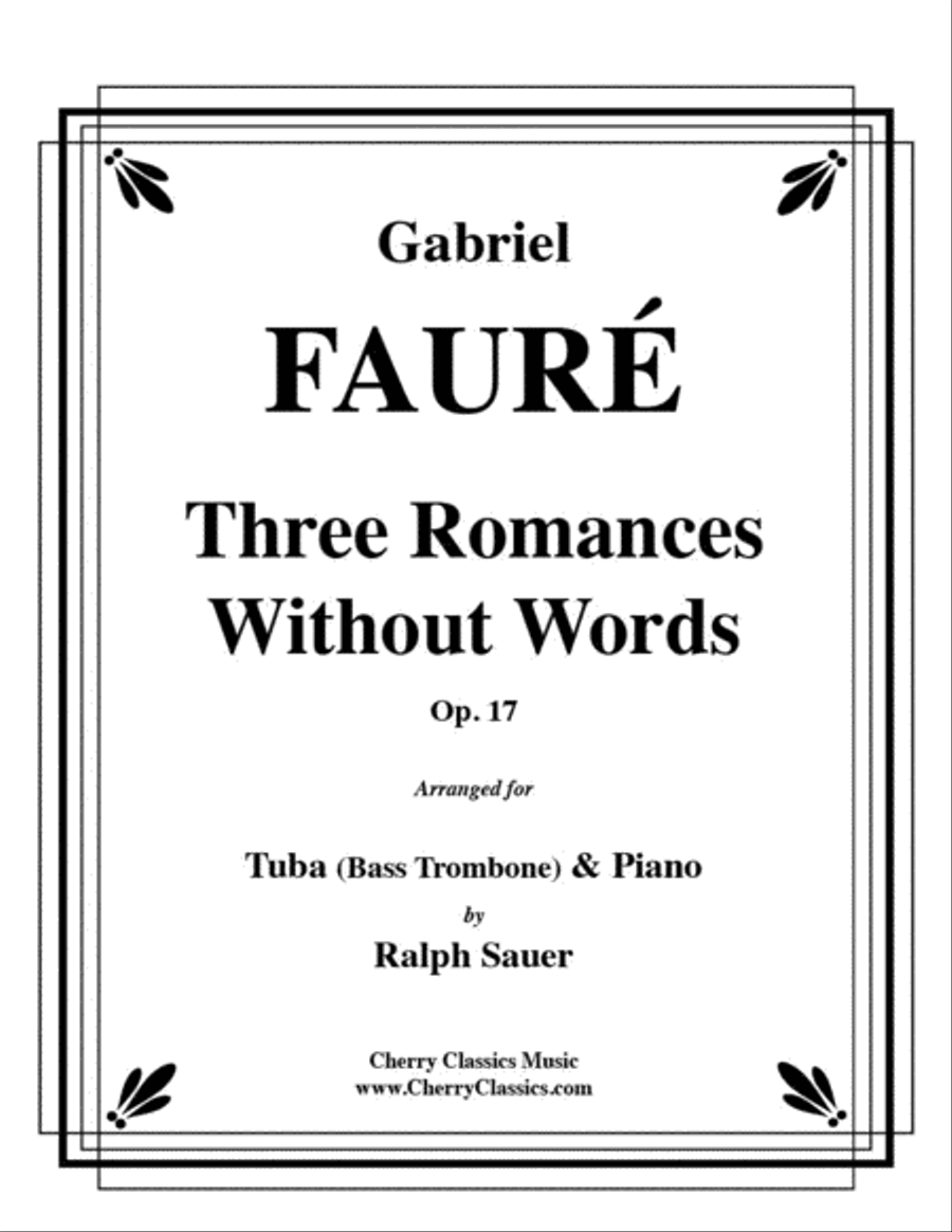 Three Romances Without Words Opus 17 for Tuba or Bass Trombone & Piano Trombone scores gallery preview page 1