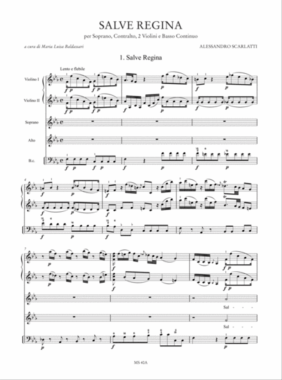 Salve Regina for Soprano, Alto, 2 Violins and Continuo Voice scores gallery preview page 2