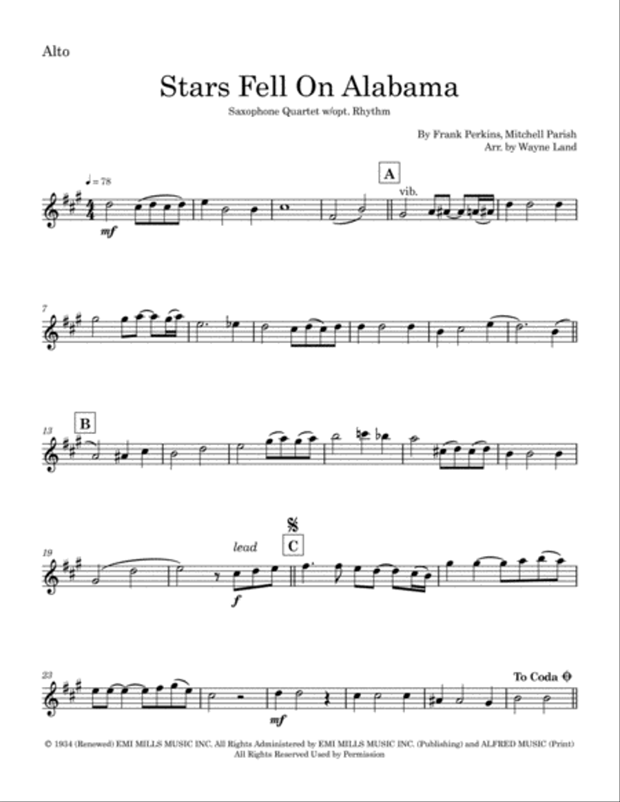 Stars Fell On Alabama Stars Fell On Alabama Saxophone Quartet scores gallery preview page 6