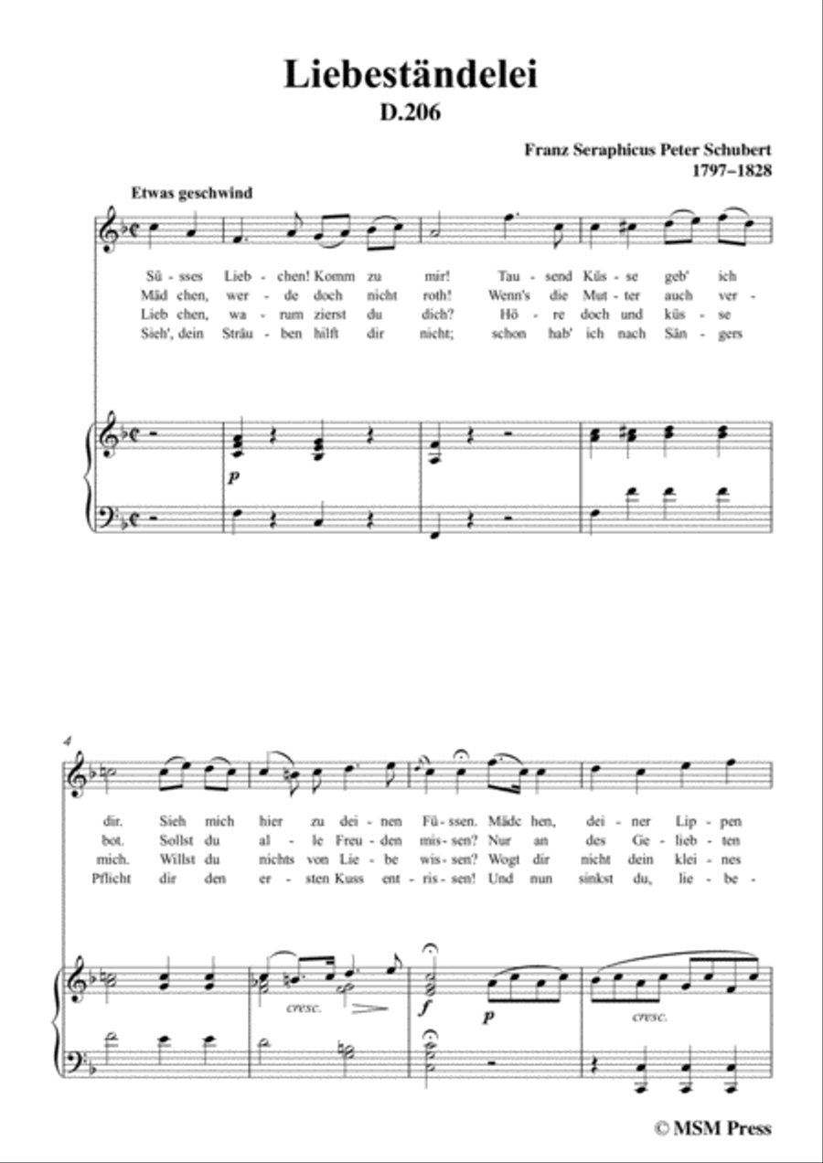 Schubert-Liebeständelei,in F Major,for Voice&Piano Voice scores gallery preview page 3