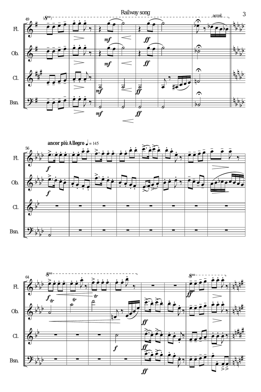 Railway Song (Auf de schwäb'sche Eisebahne) for wind quartet Woodwind Quartet scores gallery preview page 3