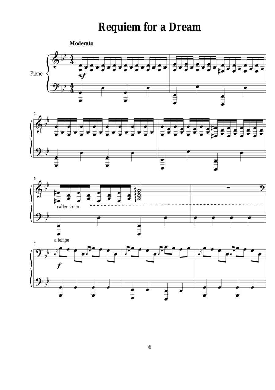 Requiem For a Dream Melodic Interpretation Piano Solo scores gallery preview page 1