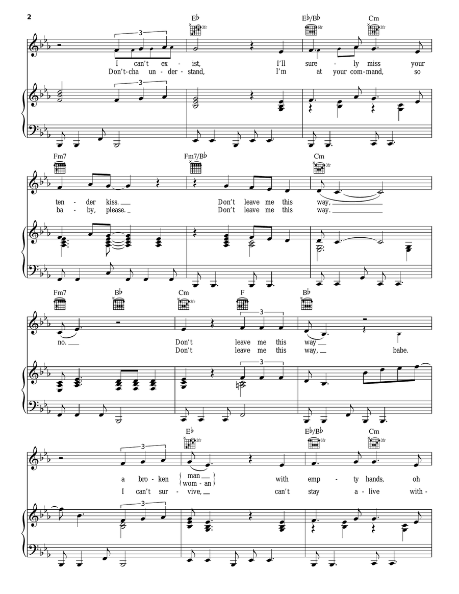Don't Leave Me This Way Piano, Vocal, Guitar scores gallery preview page 2