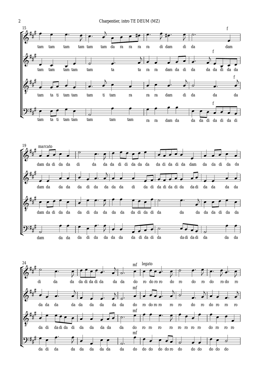 M. A. Charpentier, intro TE DEUM, for SATB choir a cappella 4-Part scores gallery preview page 2