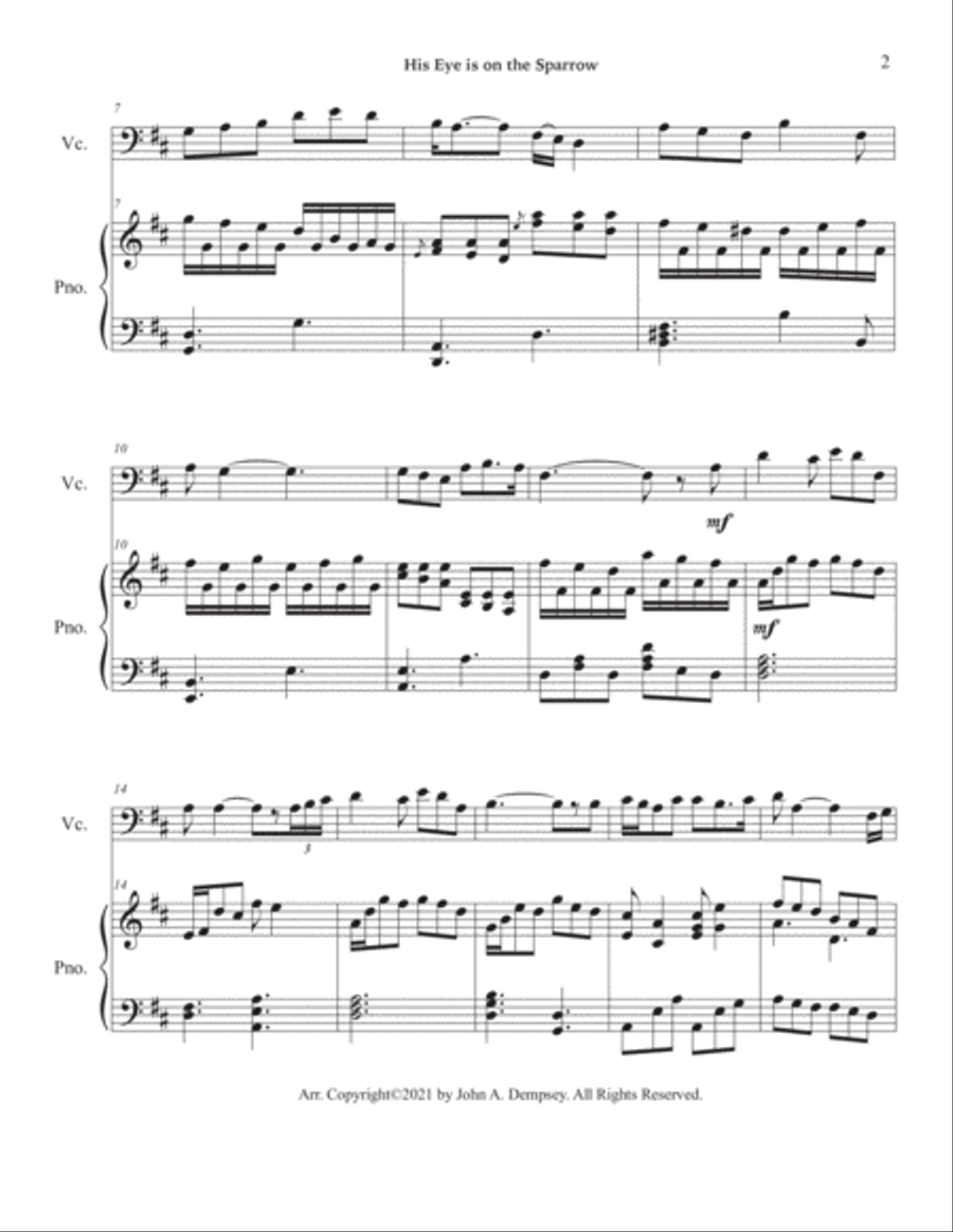 His Eye is on the Sparrow (Cello and Piano) Piano scores gallery preview page 6