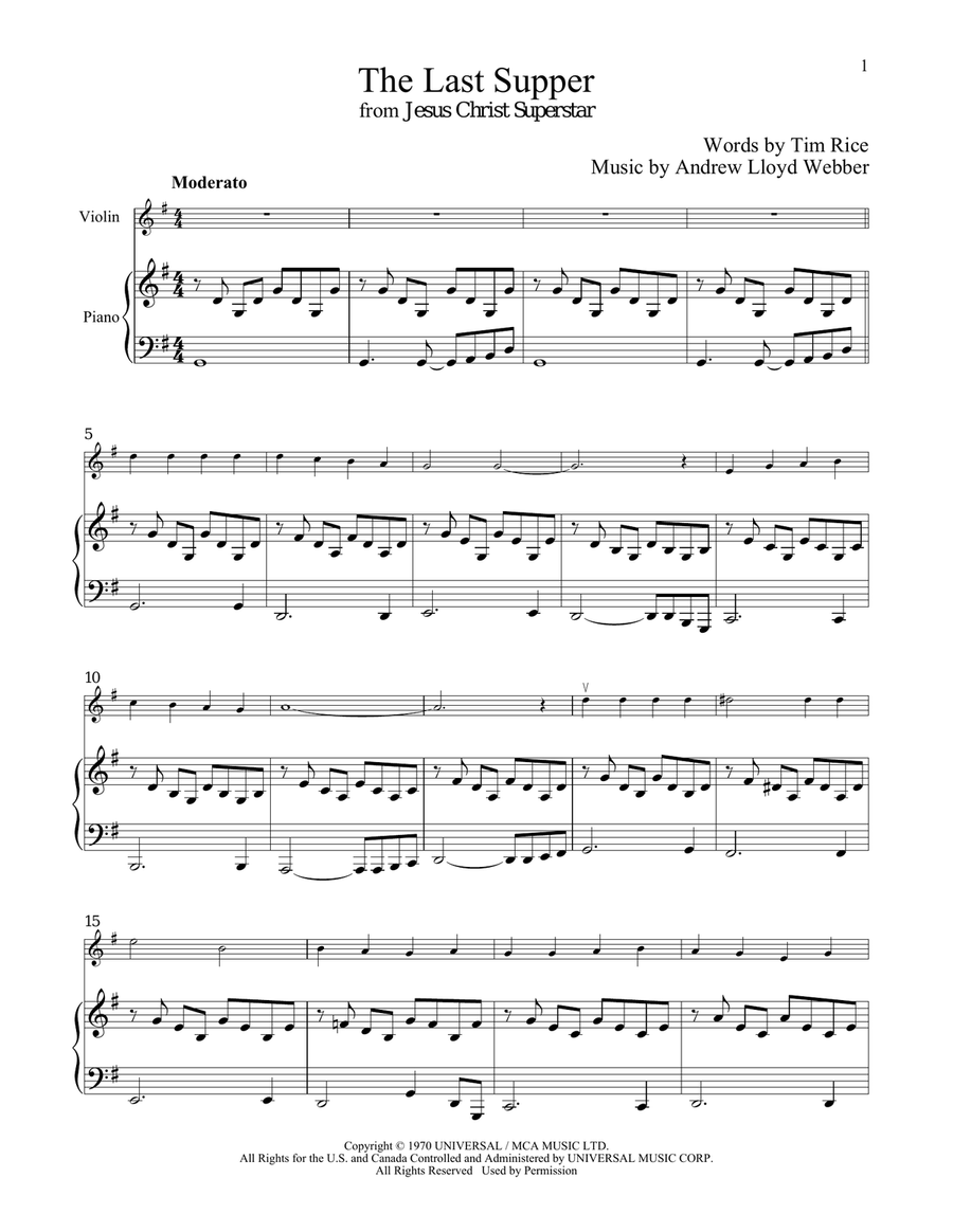 The Last Supper (from Jesus Christ Superstar) Violin Solo scores gallery preview page 1