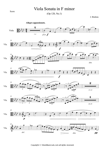 Brahms : Viola Sonata in F minor Op 120, No.1 image number null