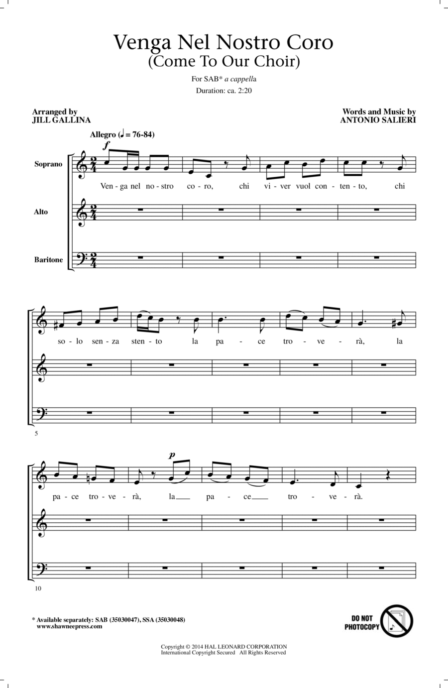 Venga Nel Nostro Coro 3-Part scores gallery preview page 1