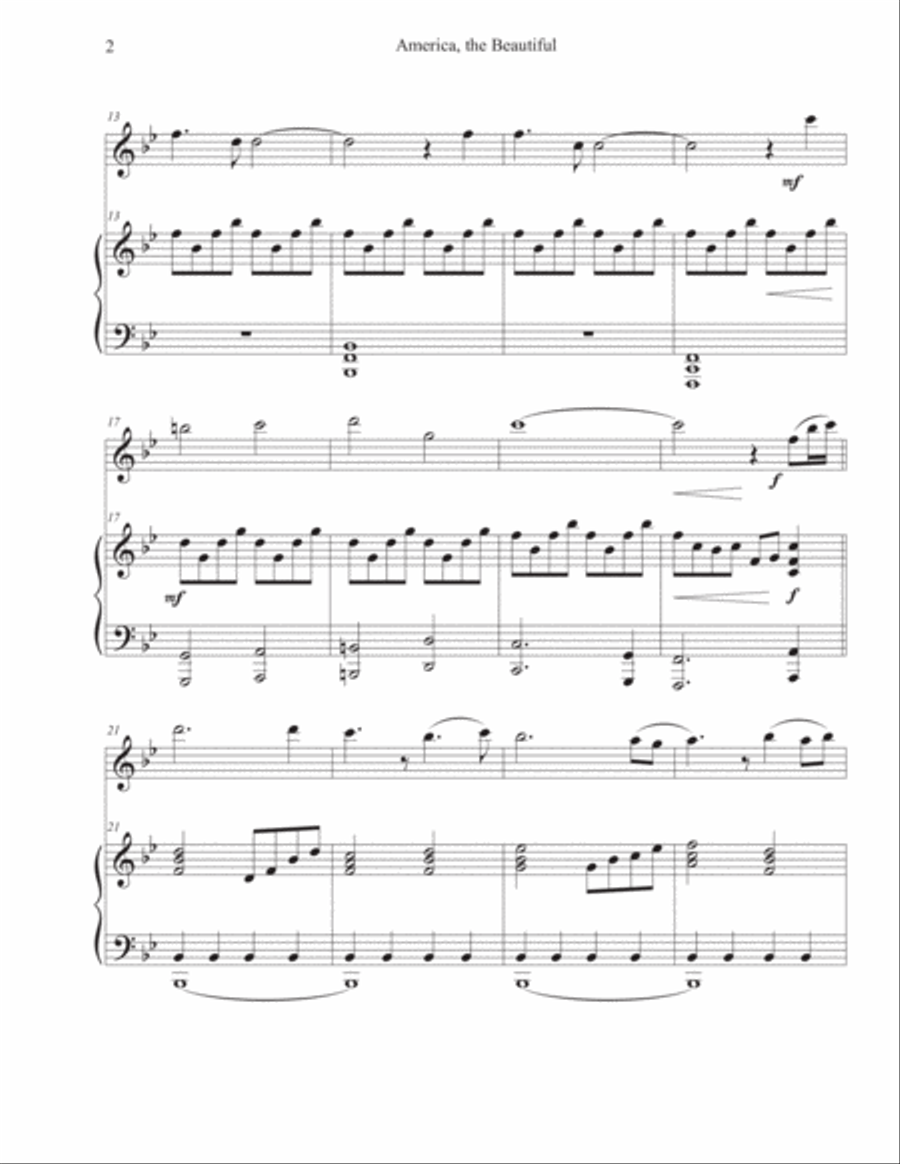 America, the Beautiful (Violin-Piano) Violin Solo scores gallery preview page 2