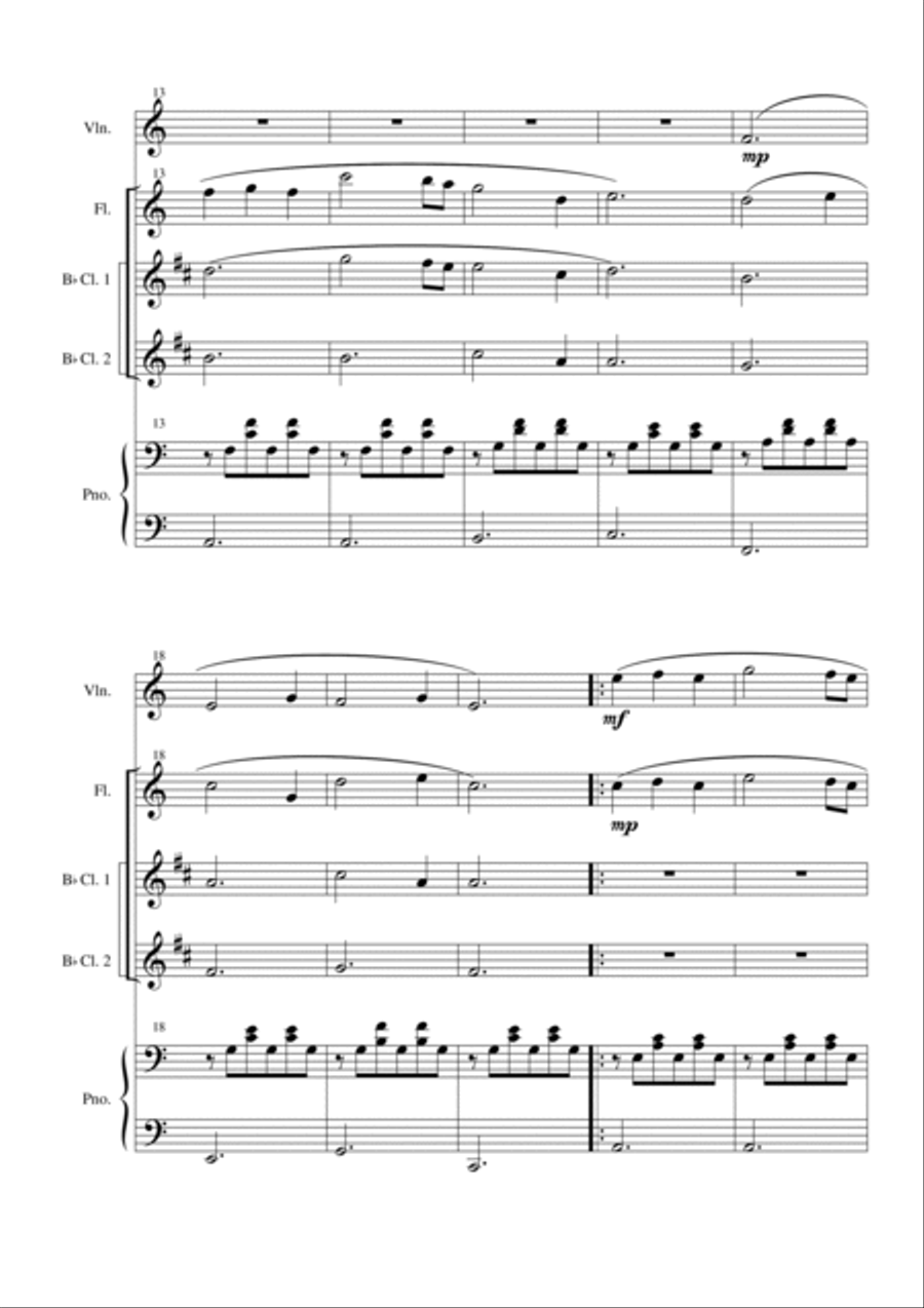 Simple Suite - For Violin, Flute, two Clarinets and Piano. Composed by Graham Dickson-Place Small Ensemble scores gallery preview page 2