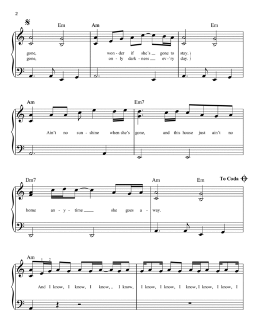 Ain't No Sunshine Ain't No Sunshine Easy Piano scores gallery preview page 2