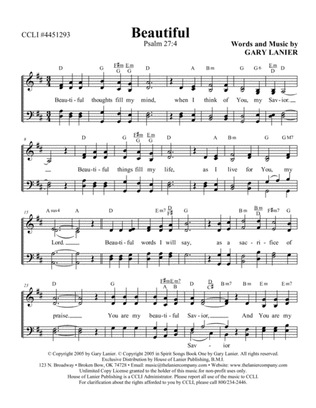BEAUTIFUL, Worship Hymn Sheet (Includes Melody, Lyrics, 4 Part Harmony & Chords)