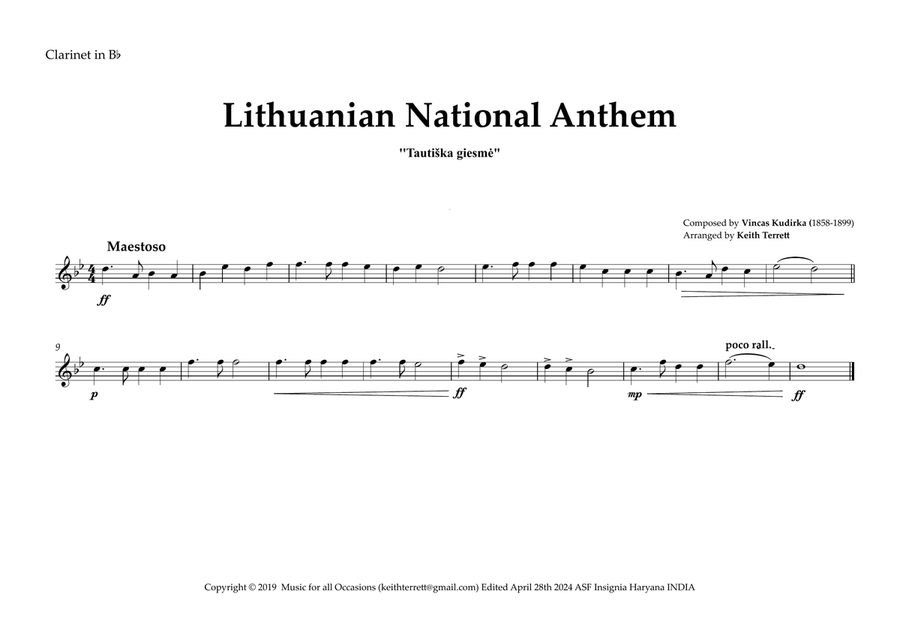 Lithuanian National Anthem for Symphony Orchestra (Keith Terrett Olympic Ahthem Series) image number null