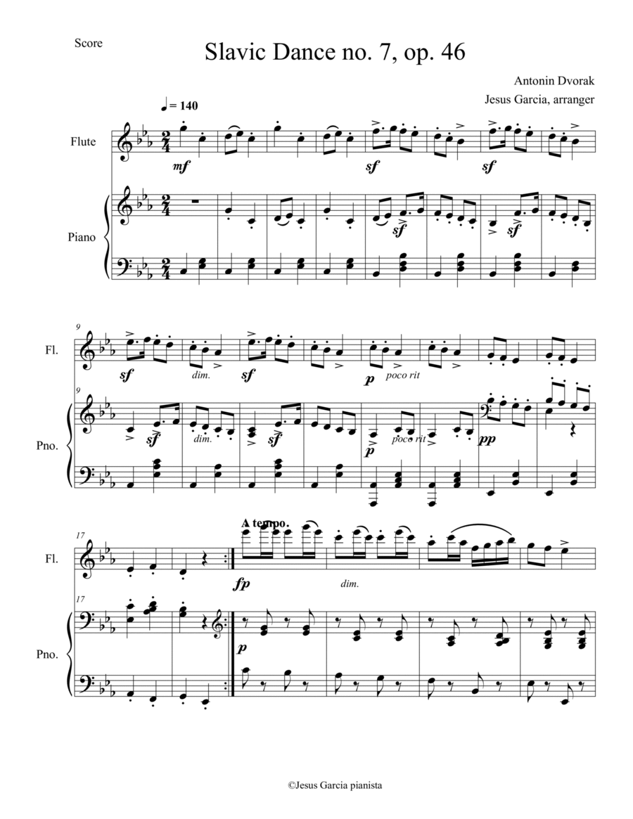 Slavic Dance op. 46, no. 7 for Flute and Piano Woodwind Duet scores gallery preview page 1