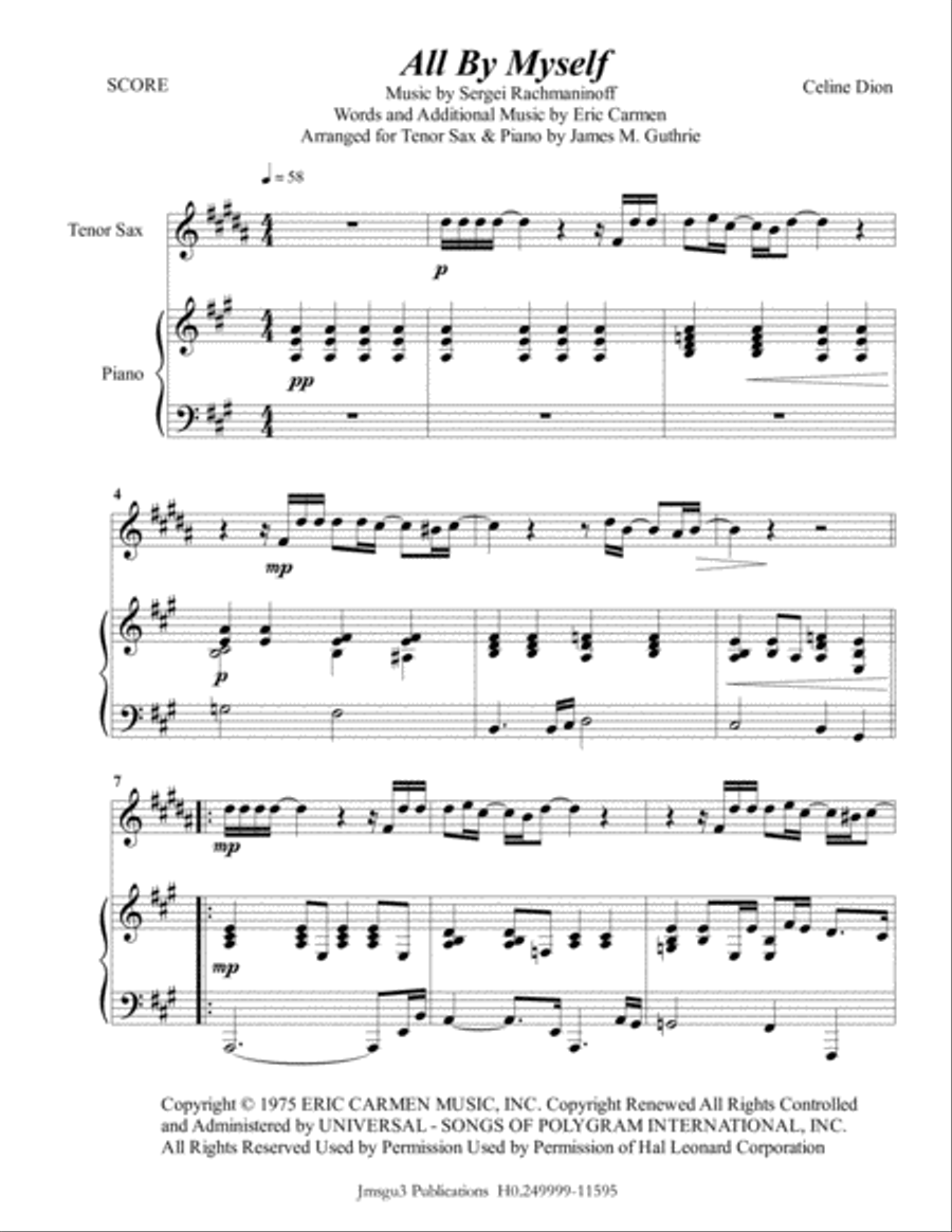 All By Myself Tenor Recorder scores gallery preview page 1