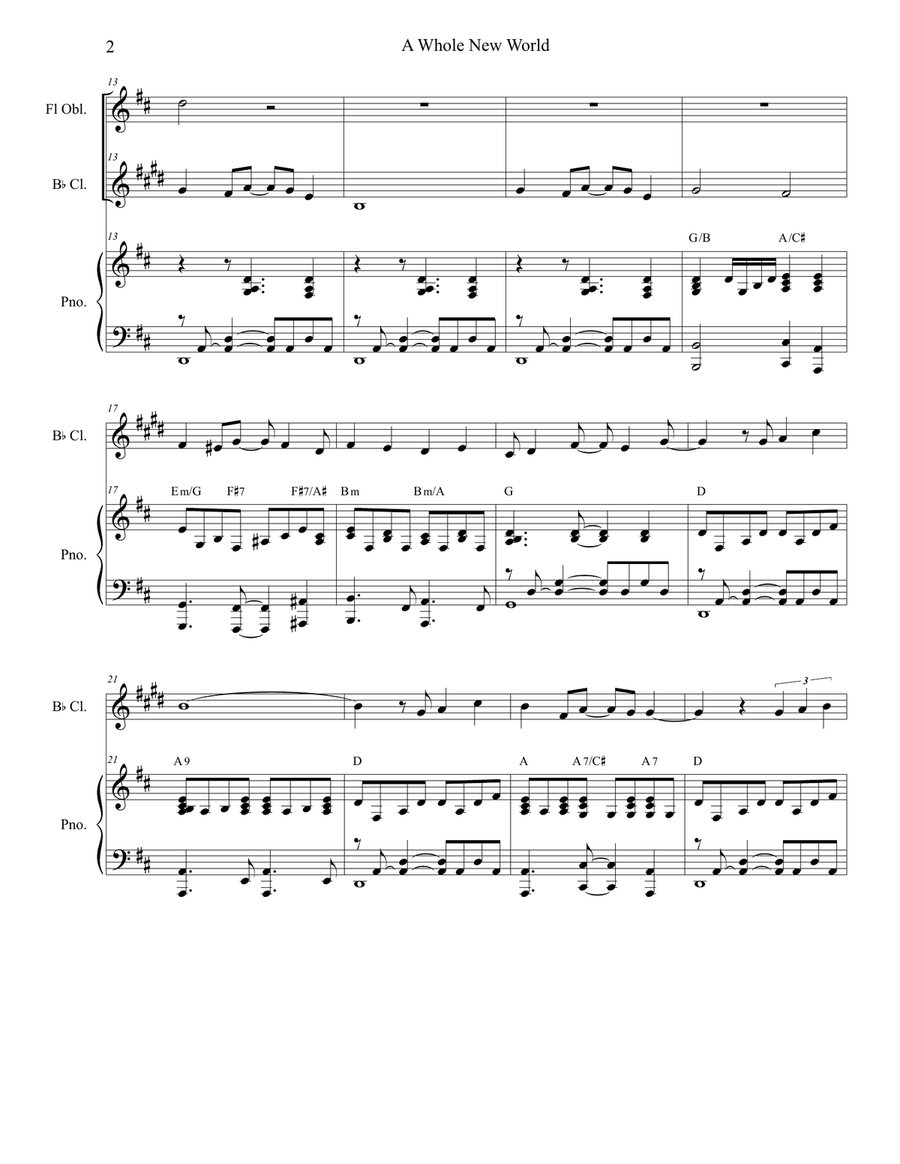 A Whole New World (from 'Aladdin') Woodwind Duet scores gallery preview page 2