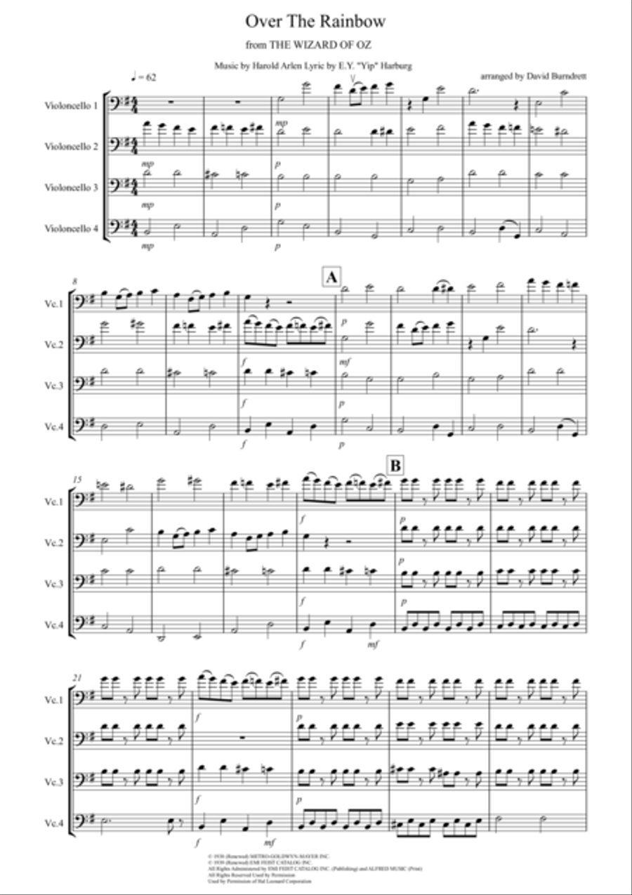 Over The Rainbow (from The Wizard Of Oz) Cello Solo scores gallery preview page 1