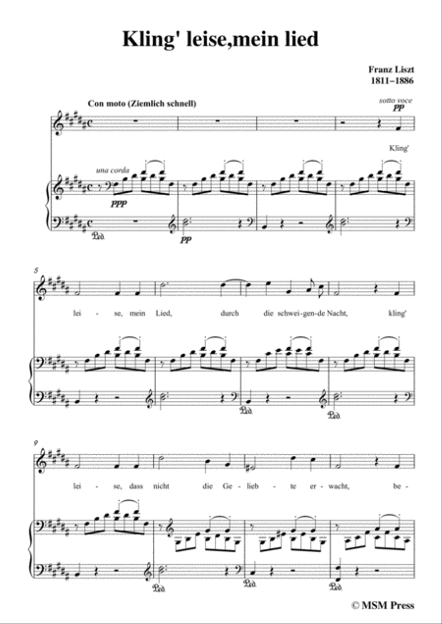 Liszt-Kling' leise,mein lied in B Major,for Voice and Piano Voice Solo scores gallery preview page 3