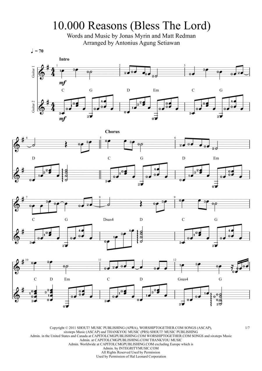 10,000 Reasons (Bless The Lord) Guitar Ensemble scores gallery preview page 1