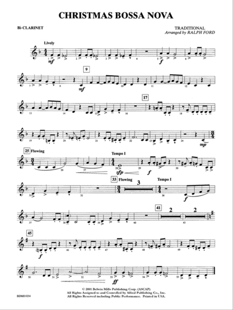 Christmas Bossa Nova: 1st B-flat Clarinet Concert Band scores gallery preview page 1