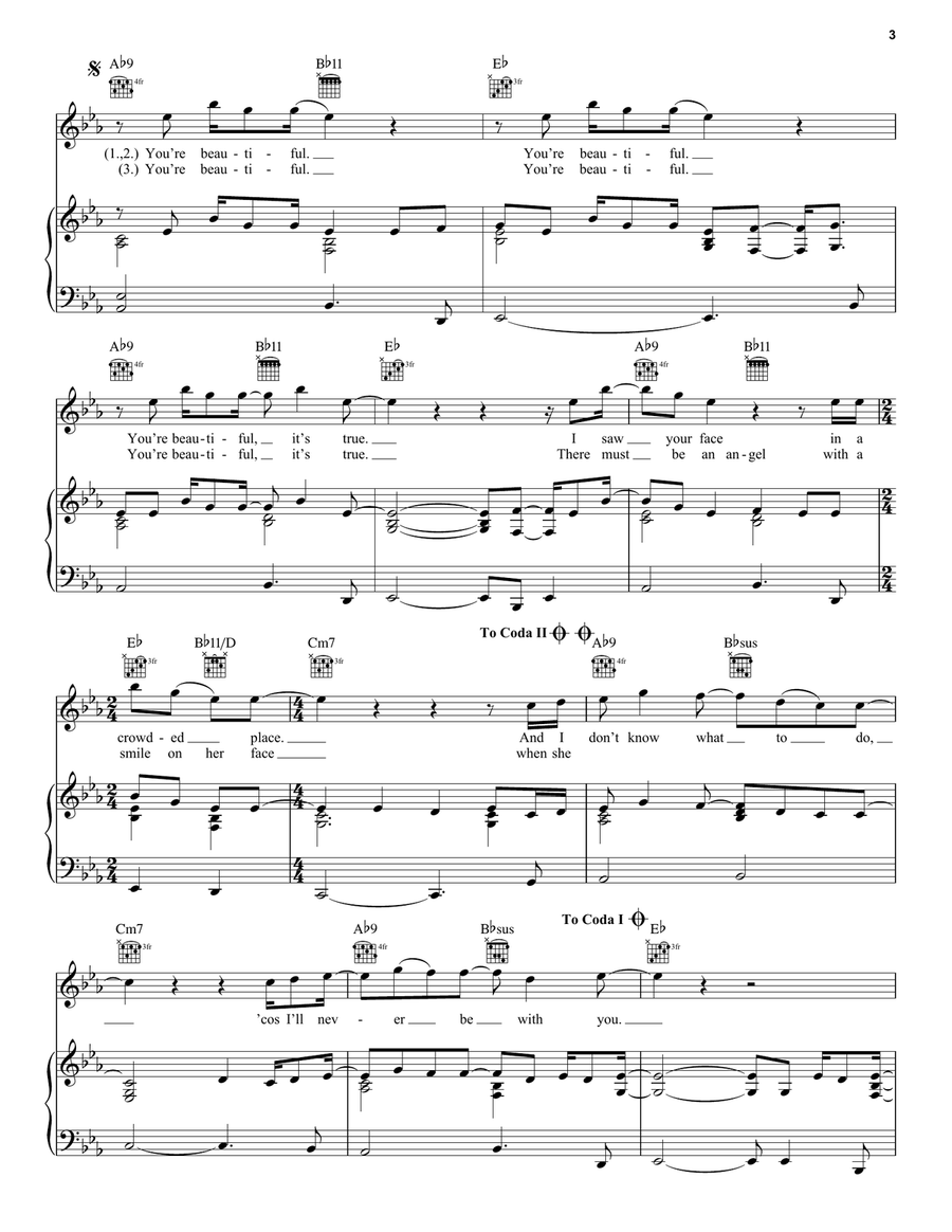 You're Beautiful Piano, Vocal, Guitar scores gallery preview page 3