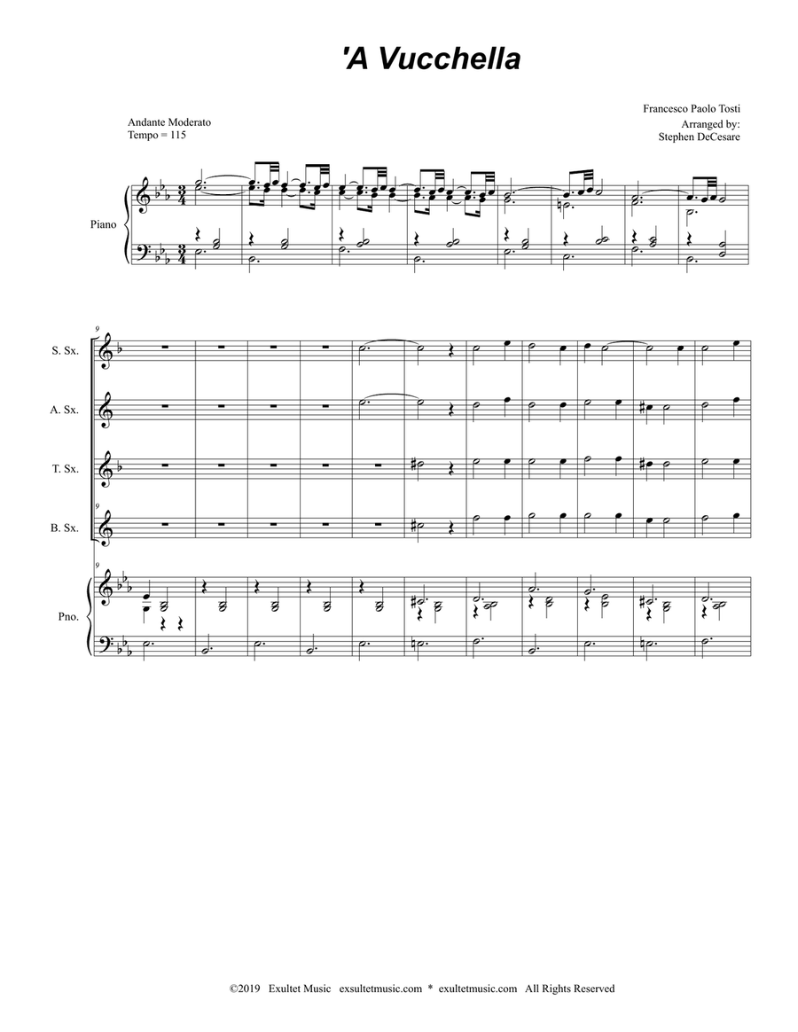 A Vucchella (for Saxophone Quartet and Piano) Woodwind Ensemble scores gallery preview page 2