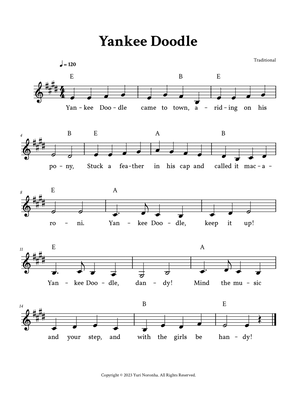 Yankee Doodle - Lead Sheet (E Major - Traditional)