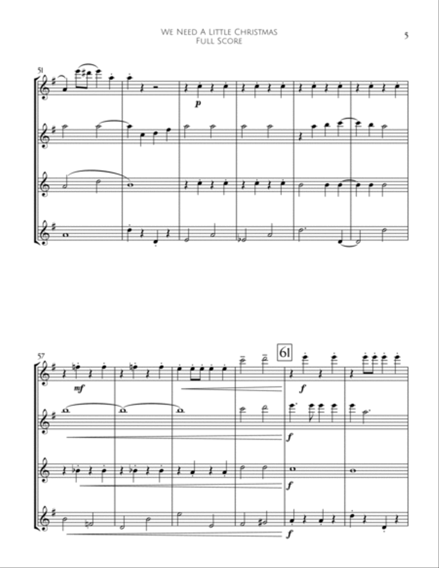 We Need A Little Christmas Woodwind Quartet scores gallery preview page 6