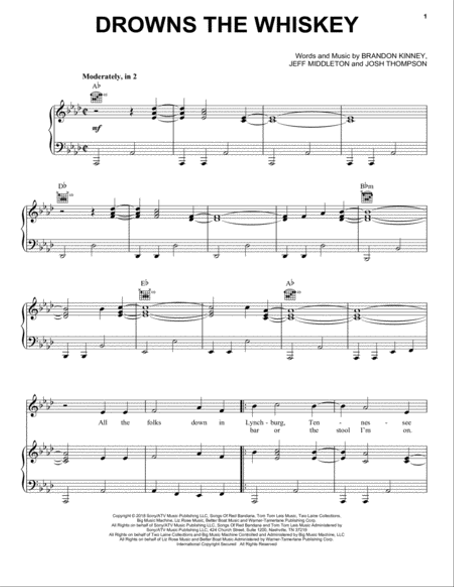 Drowns The Whiskey (Feat. Miranda Lambert) Piano, Vocal, Guitar scores gallery preview page 1