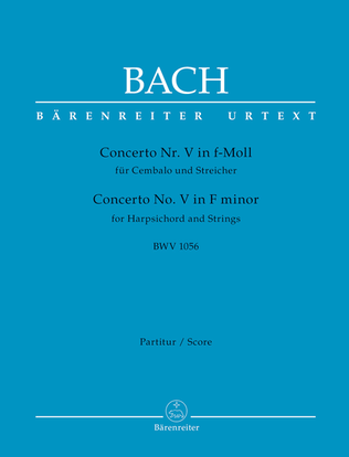 Book cover for Concerto for Harpsichord and Strings Nr. 5 F minor BWV 1056