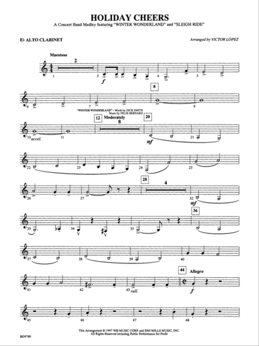 Holiday Cheers: E-flat Alto Clarinet Concert Band scores gallery preview page 1