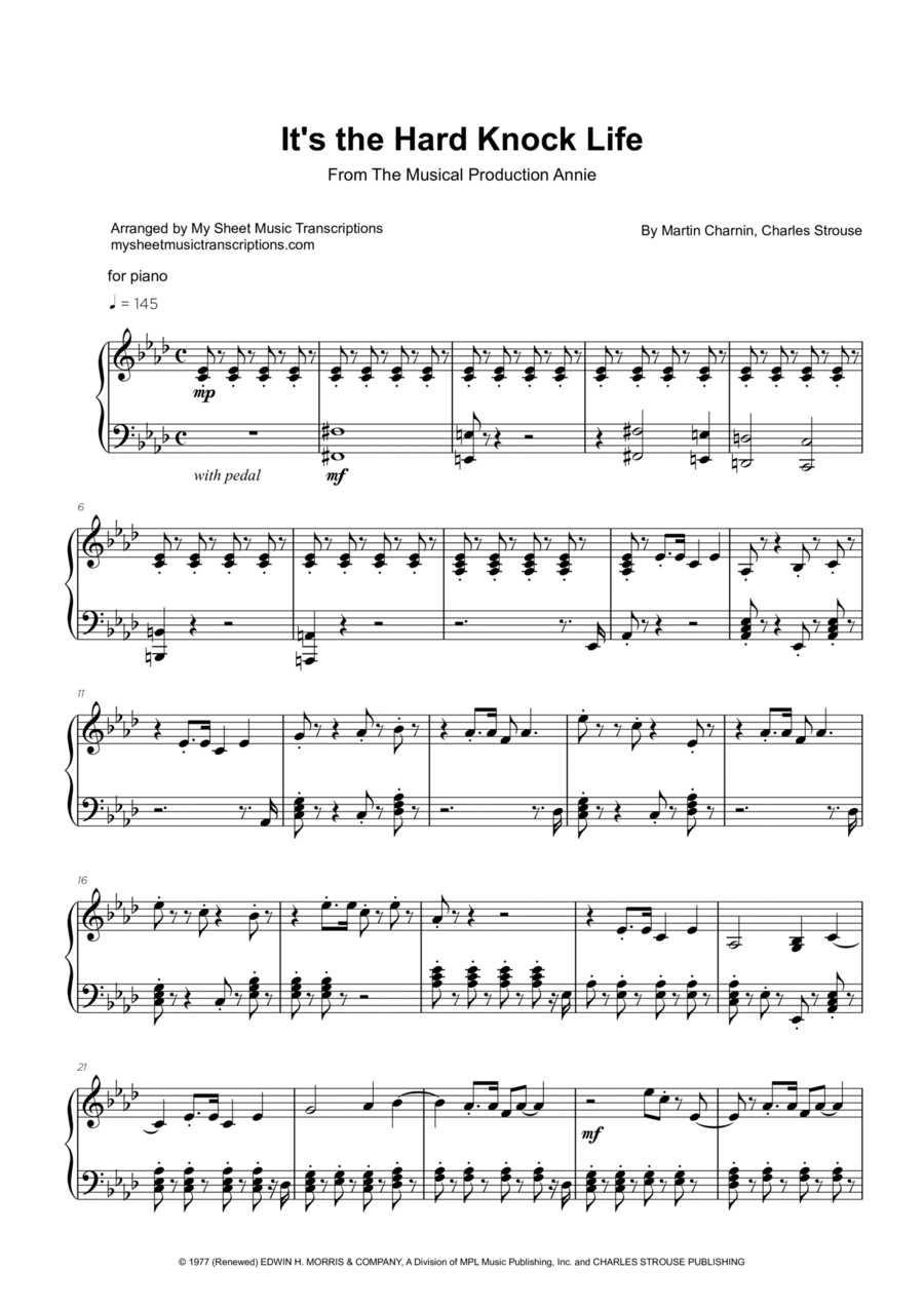 It's The Hard-Knock Life It's The Hard-Knock Life Piano Solo scores gallery preview page 1
