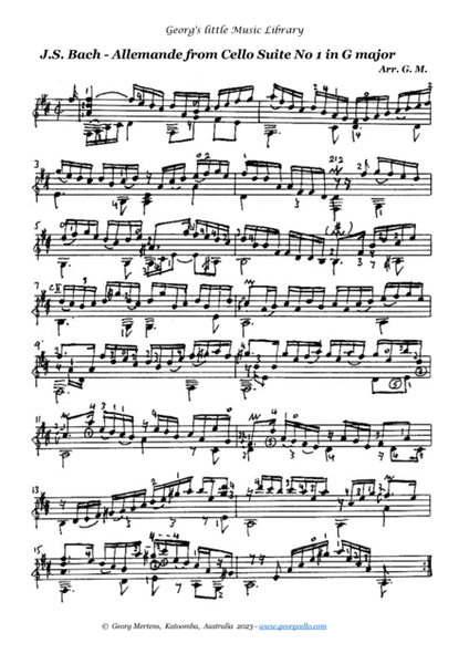 Bach Cello Suite No 1 arranged for solo guitar