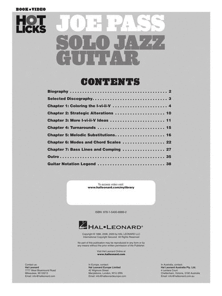 Joe Pass - Solo Jazz Guitar Book/Online Video