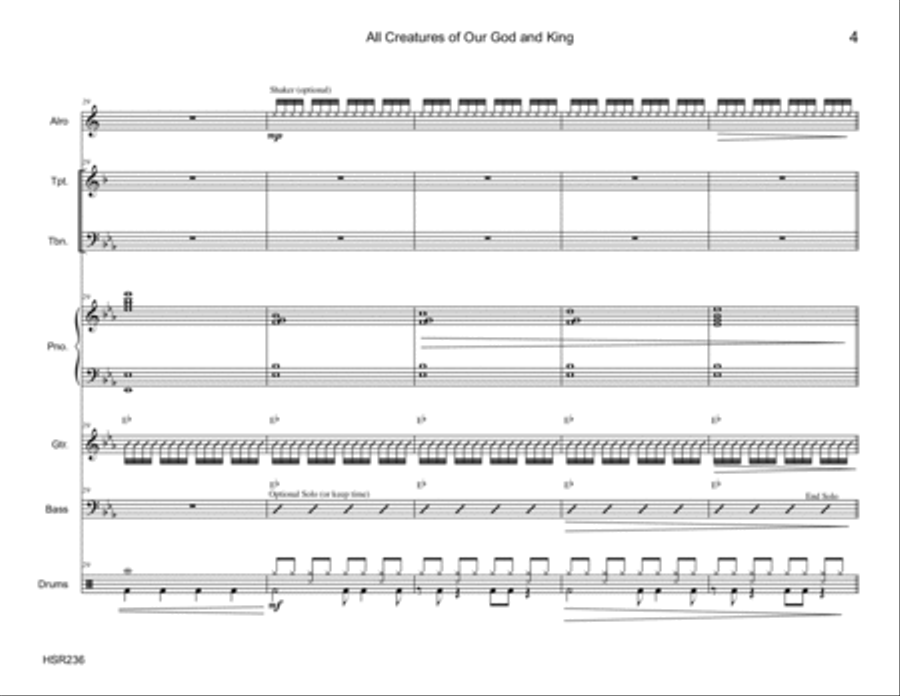 ALL CREATURES OF OUR GOD AND KING - Alto Sax, Trumpet, Trombone & Rhythm Section Large Ensemble scores gallery preview page 4