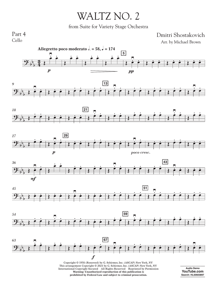 Waltz No. 2 (from Suite for Variety Stage Orchestra) (arr. Brown) - Pt.4 - Cello
